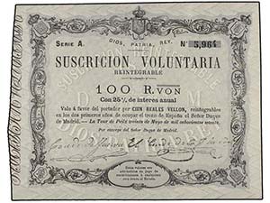 100 Reales de Vellón. 30 Mayo 1870. CARLOS ... 