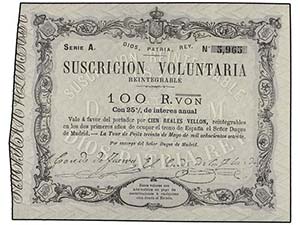 100 Reales de Vellón. 30 Mayo 1870. CARLOS ... 