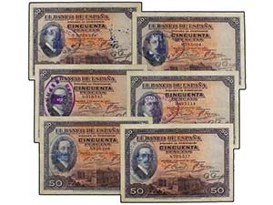Lote 6 billetes 50 Pesetas. 17 Mayo 1927. ... 
