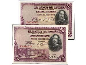 Lote 20 billetes 50 Pesetas. 15 Agosto1928. ... 