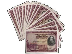 Lote 50 billetes 50 Pesetas. 15 Agosto 1928. ... 