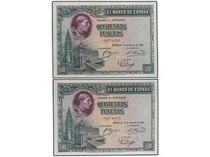 Lote 2 billetes 500 Pesetas. 15 Agosto 1928. ... 