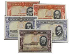 Lote 5 billetes 50 Pesetas. 22 Julio 1935. ... 