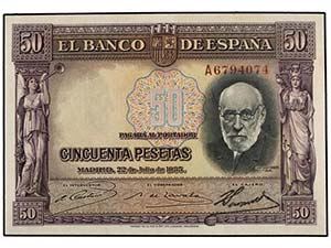 50 Pesetas. 22 Julio 1935. Ramón y Cajal. ... 