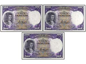 Lote 3 billetes 100 Pesetas. 25 Abril 1931. ... 
