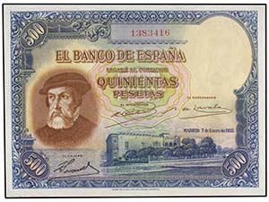 500 Pesetas. 7 Enero 1935. Hernán Cortés. ... 