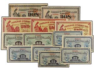 Civil War - Lote 12 billetes 25 (6), 40 (2) ... 