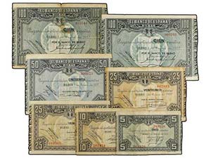 Civil War - Lote 7 billetes 5, 10, 25 (2), ... 