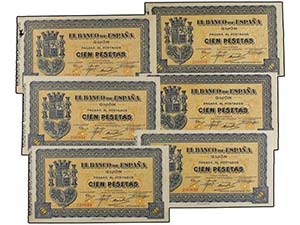Civil War - Lote 6 billetes 100 Pesetas. ... 