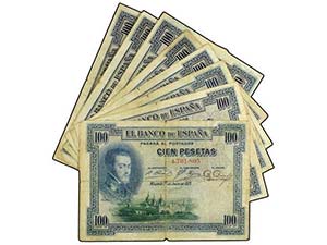 Surcharge - Lote 8 billetes 100 Pesetas. 1 ... 