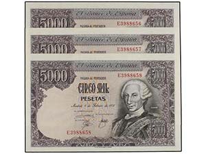 Juan Carlos I - Lote 3 billetes 5.000 ... 