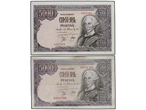 Juan Carlos I - Lote 2 billetes 5.000 ... 