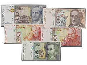 Juan Carlos I - Lote 5 billetes 1.000, 2.000 ... 
