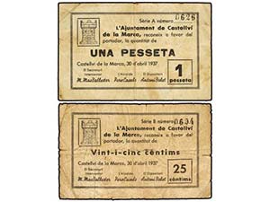 Catalonia - Lote 2 billetes 25 Cèntims y 1 ... 