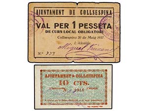 Catalonia - Lote 2 billetes 10 Cèntims y 1 ... 