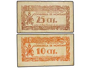 Catalonia - Lote 2 billetes 10 y 25 ... 