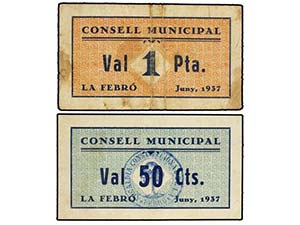 Catalonia - Lote 2 billetes 50 Cèntims y 1 ... 