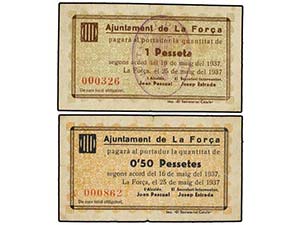 Catalonia - Lote 2 billetes 0,50 y 1 ... 