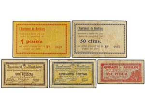 Catalonia - Lote 5 billetes 50 Cèntims (2) ... 