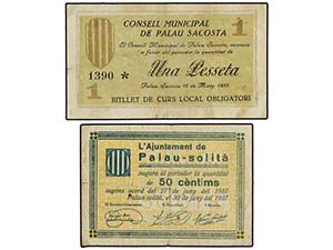 Catalonia - Lote 2 billetes 1 Pesseta y 50 ... 