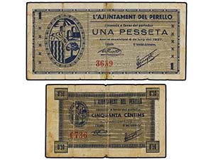 Catalonia - Lote 2 billetes 0,50 y 1 ... 