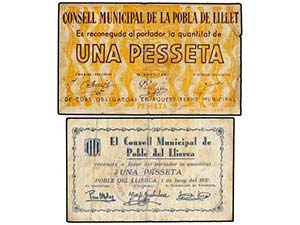 Catalonia - Lote 2 billetes 1 Pesseta. S/F y ... 