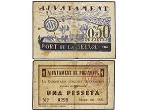 Catalonia - Lote 2 billetes 0,50 Pessetes y ... 