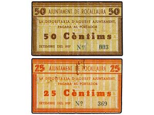 Catalonia - Lote 2 billetes 25 Y 50 ... 