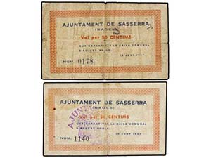 Catalonia - Lote 2 billetes 50 Cèntims. 18 ... 