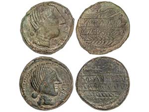 Lote 2 monedas As. 220-20 a.C. OBULCO ... 