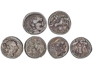 Lote 3 monedas Denario. NAEVIA, PAPIRIA y ... 