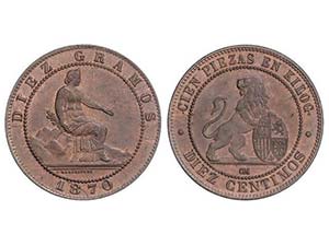 10 Céntimos. 1870. BARCELONA. O.M. SC-. 