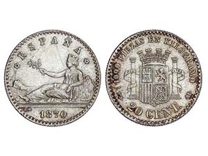 20 Céntimos. 1870 (*7-0). S.N.-M. 0,99 grs. ... 