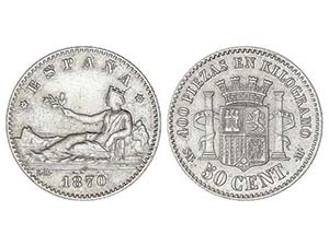 50 Céntimos. 1870 (*7-0). S.N.-M. ... 