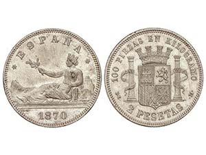 2 Pesetas. 1870 (*18-74). D.E.-M. (Ínfimos ... 