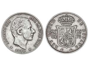 20 Centavos de Peso. 1880. MANILA. ESCASA. ... 