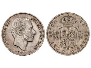 20 Centavos de Peso. 1881. MANILA. (Rayita ... 