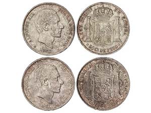 Lote 2 monedas 50 Centavos de Peso. 1881 y ... 