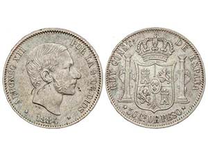 50 Centavos de Peso. 1884. MANILA. (Rayas y ... 