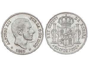 50 Centavos de Peso. 1885. MANILA. Brillo ... 