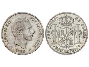 50 Centavos de Peso. 1885. MANILA. (Leve ... 