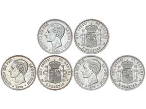 Lote 3 monedas 5 Pesetas. 1877 (*18-77) ... 