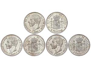 Lote 3 monedas 5 Pesetas. 1884 (*18-84) ... 