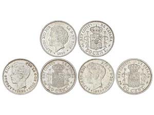 Lote 3 monedas 50 Céntimos. 1894, 1896 y ... 