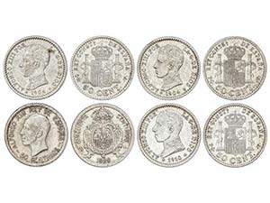Lote 4 monedas 50 Céntimos. 1904, 1904, ... 