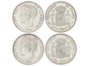 Lote 2 monedas 1 Peseta. 1900 (*19-00) y ... 