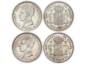 Lote 2 monedas 1 Peseta. 1903 (*19-03) y ... 