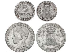 Lote 2 monedas 5 y 20 Centavos de Peso. 1896 ... 