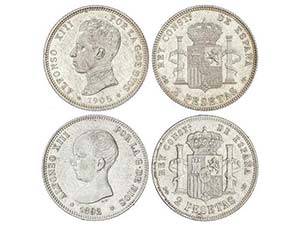 Lote 2 monedas 2 Pesetas. 1892 y 1905. 1892 ... 