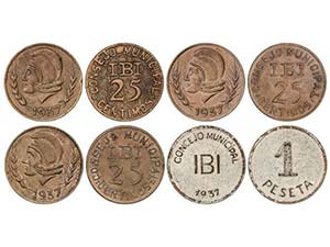Serie 4 monedas 25 Céntimos (3) y 1 Peseta. ... 